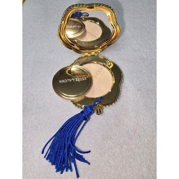 Vintage Estee Lauder Lucidity Blue Flower Compact Tassel - Picture 3 of 4